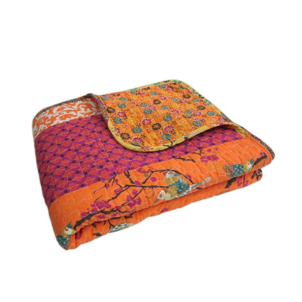 Royal Empire Cotton Quilted Reversible Throw Tangerine 50" x 60" NWT